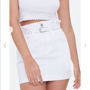 Forever 21 White High Waist Paper Bag Denim Mini Skirt Size Small